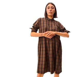 NWT Everlane The Field Dress in Mocha Plaid Size XS